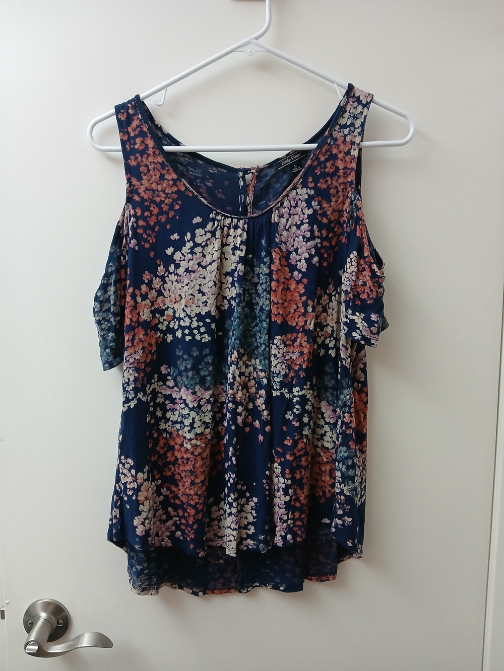 Lucky Brand Navy Cold-Shoulder Floral Blouse